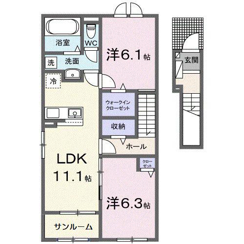 メゾン ド ソアレI(2LDK/2階)の間取り写真