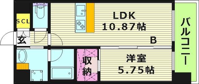 プレジオ内代(1LDK/10階)の間取り写真