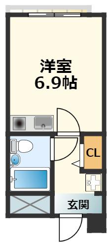玉置クリスタルハウス(ワンルーム/2階)の間取り写真
