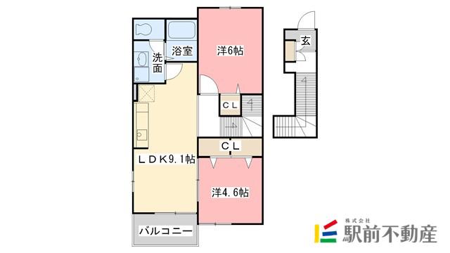ラパヌイB(2LDK/2階)の間取り写真