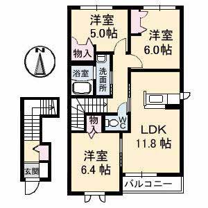 レジデンス原尾島E棟(3LDK/2階)の間取り写真