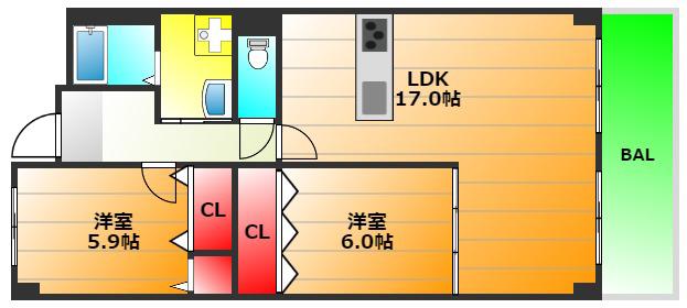 フォレステージュ南堀江(2LDK/3階)の間取り写真