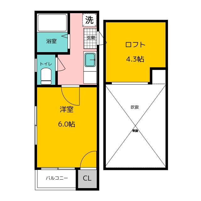 キャニオン オーク竹下(1K/1階)の間取り写真