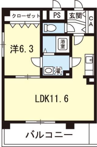 CUBE-G中通町(1LDK/3階)の間取り写真