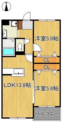 GLAN REGALE 折尾(2LDK/1階)の間取り写真
