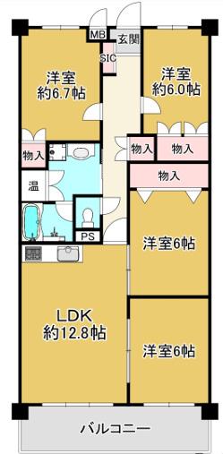 グランドパレス上須磨(4LDK/5階)の間取り写真