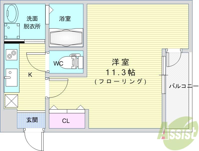 フジパレス石橋(1K/1階)の間取り写真