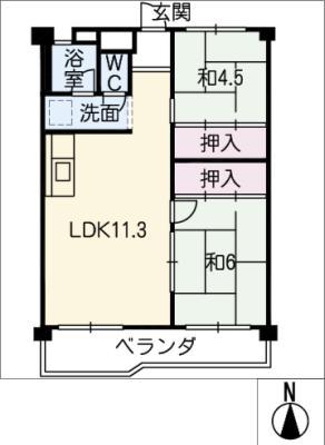 第2富吉(2LDK/7階)の間取り写真