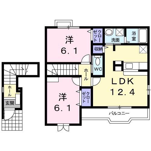 エクセランB(2LDK/2階)の間取り写真