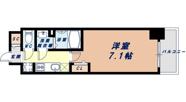 ファステート難波グランプリ(1K/11階)の間取り写真
