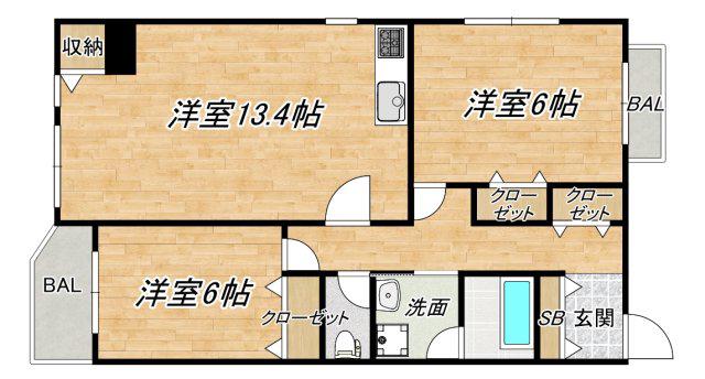 スコーレ21南船場(2LDK/5階)の間取り写真