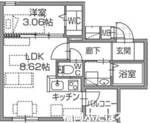 ラクラス南福岡サウス(1LDK/4階)の間取り写真
