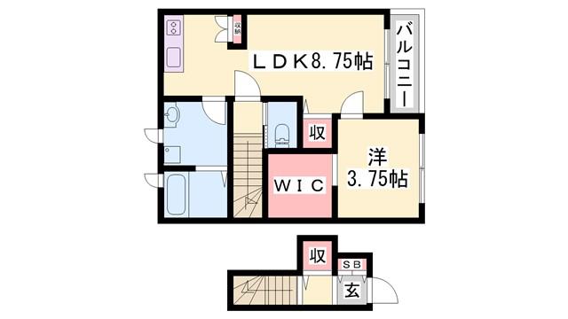 モスフロックス御着(1LDK/2階)の間取り写真