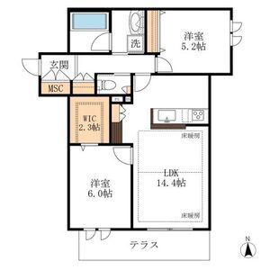 NOBLE 岐阜金華(2LDK/1階)の間取り写真