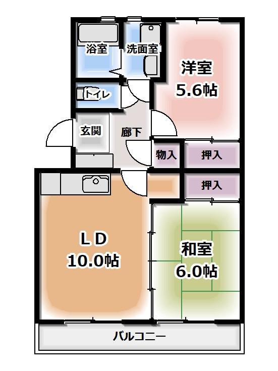 レヂデンスISHII S(2LDK/3階)の間取り写真