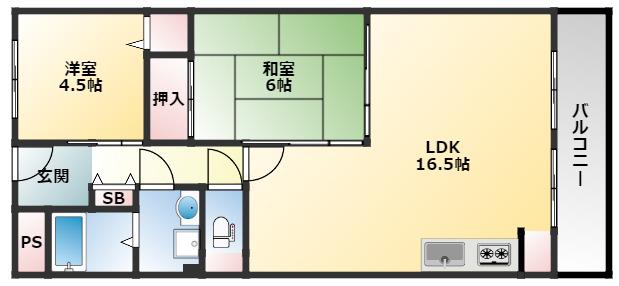 第5コーポ平野(2LDK/2階)の間取り写真