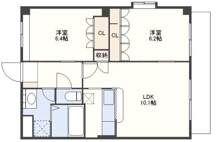 コーポ・アシューレ(2LDK/2階)の間取り写真