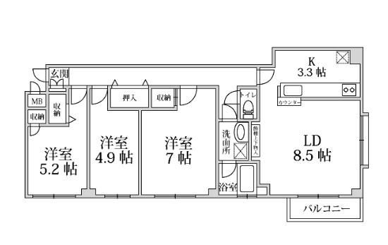 リオマンション(3LDK/2階)の間取り写真