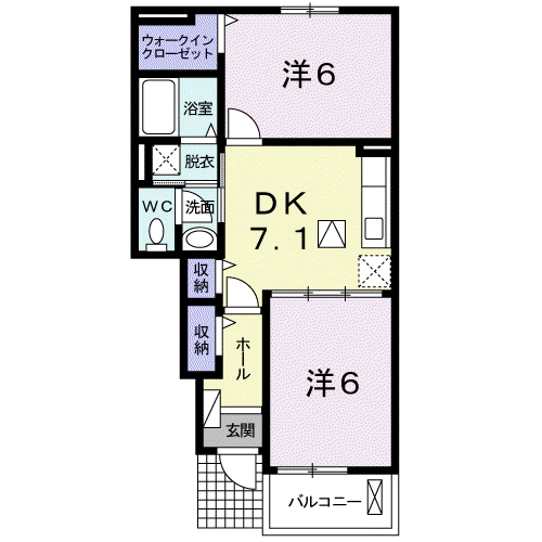 アイリス(2DK/1階)の間取り写真