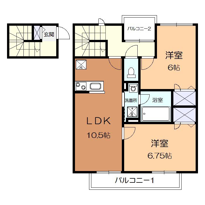 VILLA GLANZ (2LDK/2階)の間取り写真