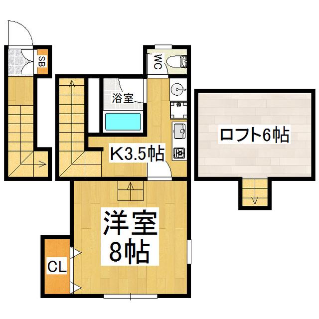 セーレム亀山(1K/2階)の間取り写真
