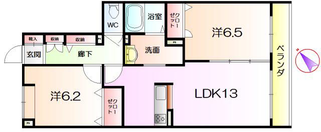 シャーメゾンけやき通(2LDK/2階)の間取り写真