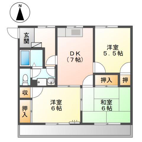 ラフィーネ石尾台(3DK/2階)の間取り写真