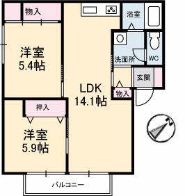 グランディアス C棟(2LDK/1階)の間取り写真