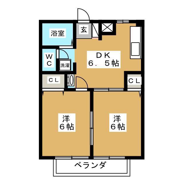 フラット長松 A(2DK/2階)の間取り写真