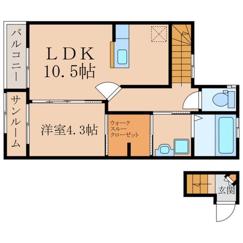 トムソーヤ郷之原一番館(1LDK/2階)の間取り写真