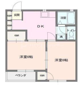 ベルウッド B棟(2DK/2階)の間取り写真