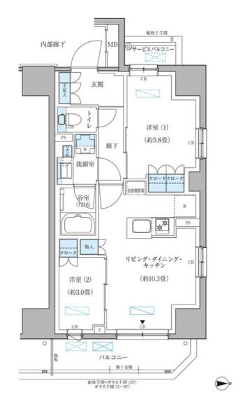 パークアクシス住吉ガーデンスクエア(2LDK/4階)の間取り写真