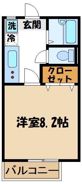 ラカーサ本厚木(1K/2階)の間取り写真