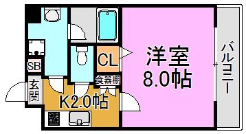 カーサセレノII(1K/6階)の間取り写真