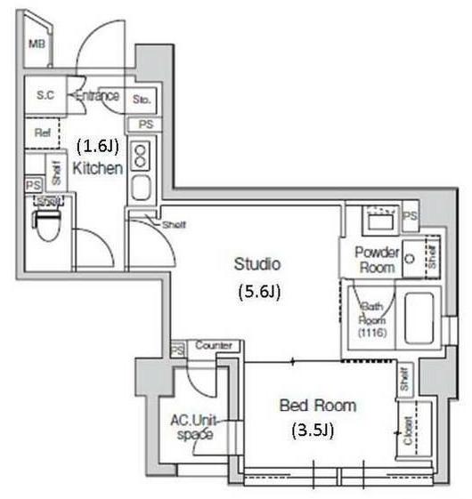 スタイリオ元住吉II(1DK/2階)の間取り写真