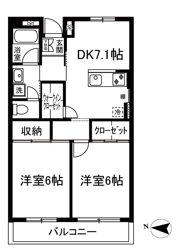 ヴィラオオニシ(2DK/3階)の間取り写真