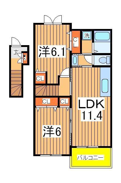 メゾンクレールⅢ(2LDK/2階)の間取り写真