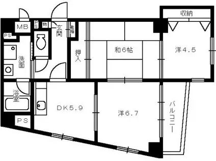 レジーナ鳳(3DK/1階)の間取り写真