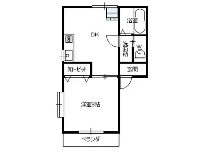 ツインハイツB(1DK/1階)の間取り写真