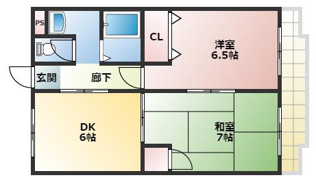 マンションサエイ(2DK/2階)の間取り写真