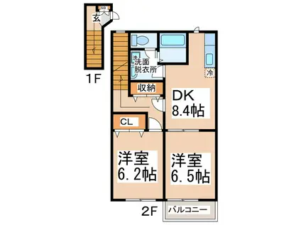 ジュネス清水(2DK/2階)の間取り写真