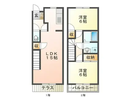 レイクサイドヴィラD(2LDK/2階)の間取り写真