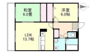 フォブールQUA A棟(2LDK/2階)の間取り写真