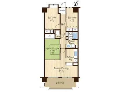 芦屋セゾン業平(3LDK/5階)の間取り写真
