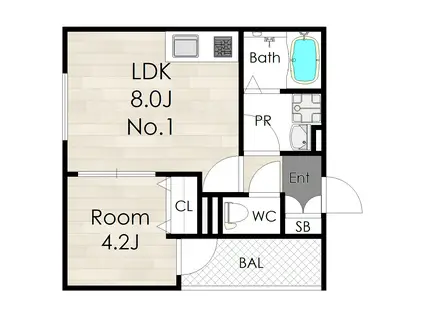 アバンティオ長瀬(1LDK/3階)の間取り写真
