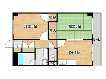 ＪＲおおさか東線 ＪＲ淡路駅 徒歩10分 4階建 築28年(2DK/4階)の間取り写真