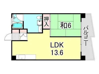 UR武庫川 3号棟(1LDK/15階)の間取り写真