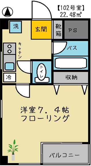 アンソレイユ(1K/1階)の間取り写真
