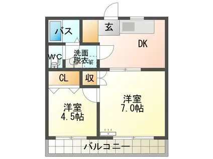 平佐町2967-4 1K・2DK(2DK/2階)の間取り写真