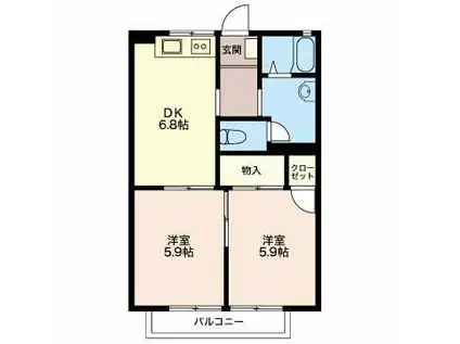 エスポアールMIDA B(2DK/2階)の間取り写真